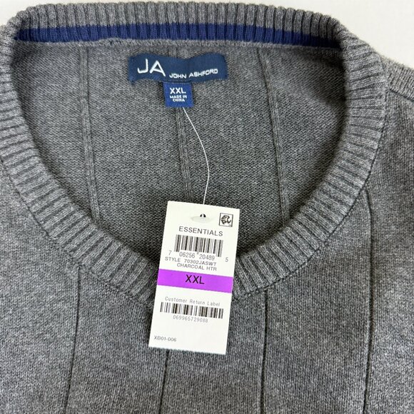 NWT John Ashford Gray V-Neck 100% Cotton Sweater XXL - Picture 3 of 9